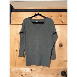 Celtic & Co Geelong Wool V-Neck Sweater Gray Relaxed Jumper Long Sleeve Womens M